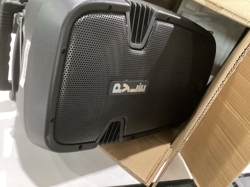 Condition photo showing As Is for Pyle Portable Bluetooth PA Speaker System - 1000W Wireless Karaoke Loudspeaker with 12” Subwoofer, USB/SD/MP3/FM - Includes Dual UHF Mics, Remote, Rolling Wheels - Ideal for Parties, Events, Outdoors, AS IS, NOT TESTED