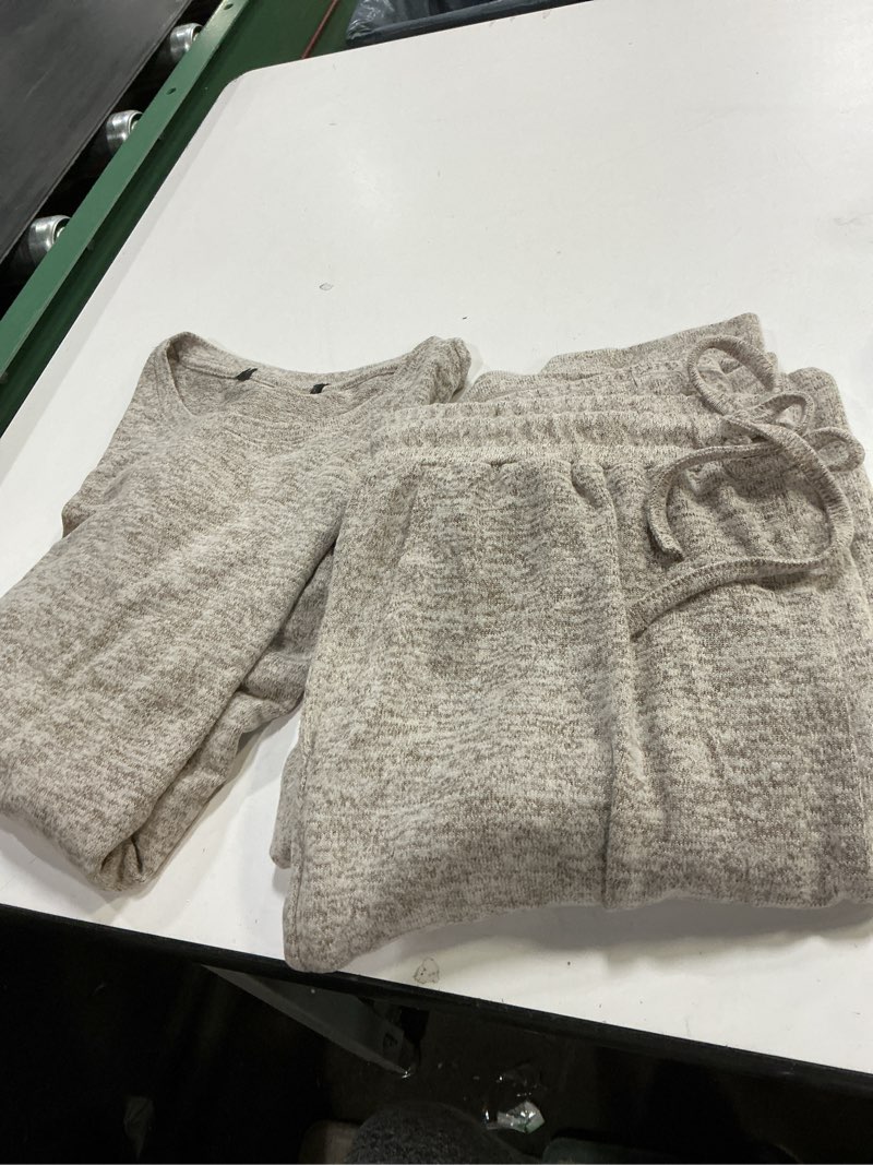 Condition photo showing As Is for LILLUSORY Womens 2 Piece Matching Lounge Sets 2025 Fall Fashion Knit Sweater Airport Travel Vacation Outfits Gym Sweatsuits Khaki Medium