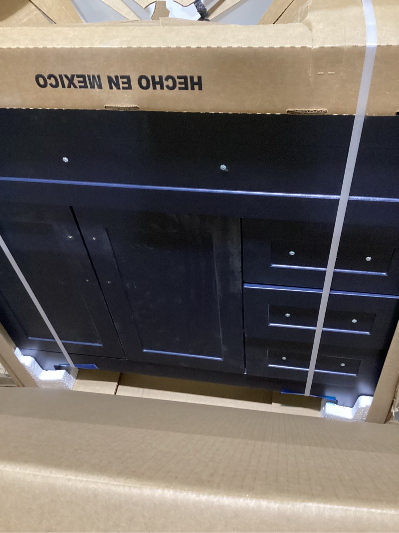 Condition photo showing Good Condition for style selections cauley 36-in navy blue single sink bathroom vanity with white cultured marble top