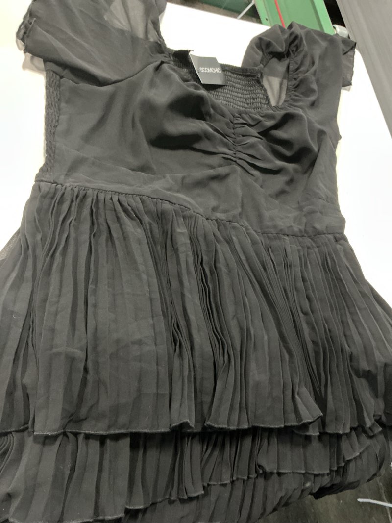 Condition photo showing Good Condition for scomchic women's plus size formal wedding guest evening party dress | short sleeve pleated tiered chiffon bridesmaid dresses large black