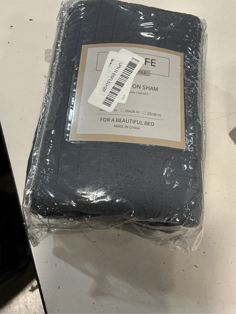 Condition photo showing Good Condition for winlife 100% cotton quilted pillow sham floral printed pillow cover set of 2 (standard size, dark grey) dark grey 26" x 20" (pack of 2)