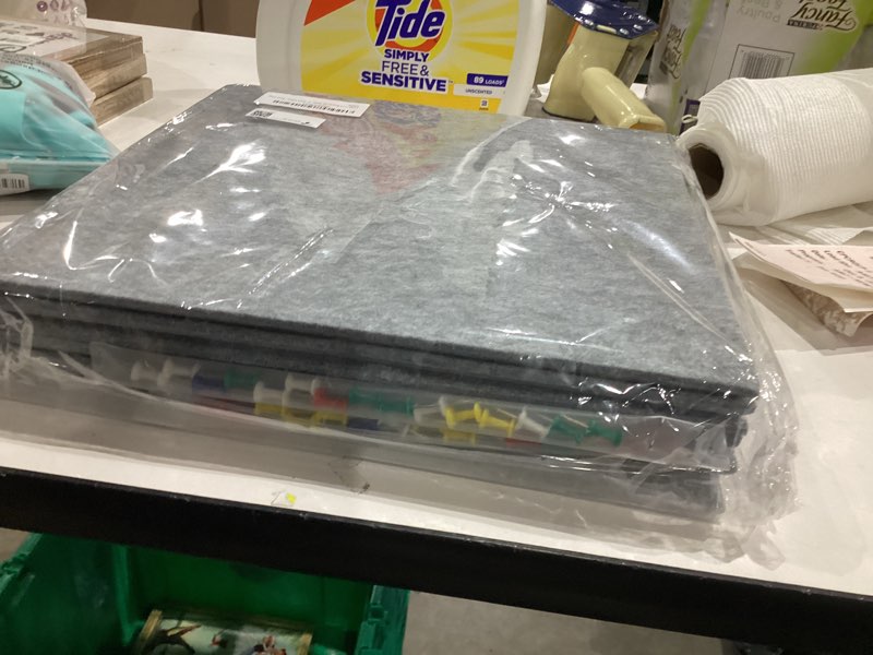 Condition photo showing New/Like New for Large Cork Board for Wall 6 Pack, Bulletin Board 36" X 24", Felt Board Wall Tiles with 72 Damage-Free Removable Pads & Push Pins, Alternative Pin Board Cork Board for Office Home, Dark Grey Dark Grey 6PCS Square