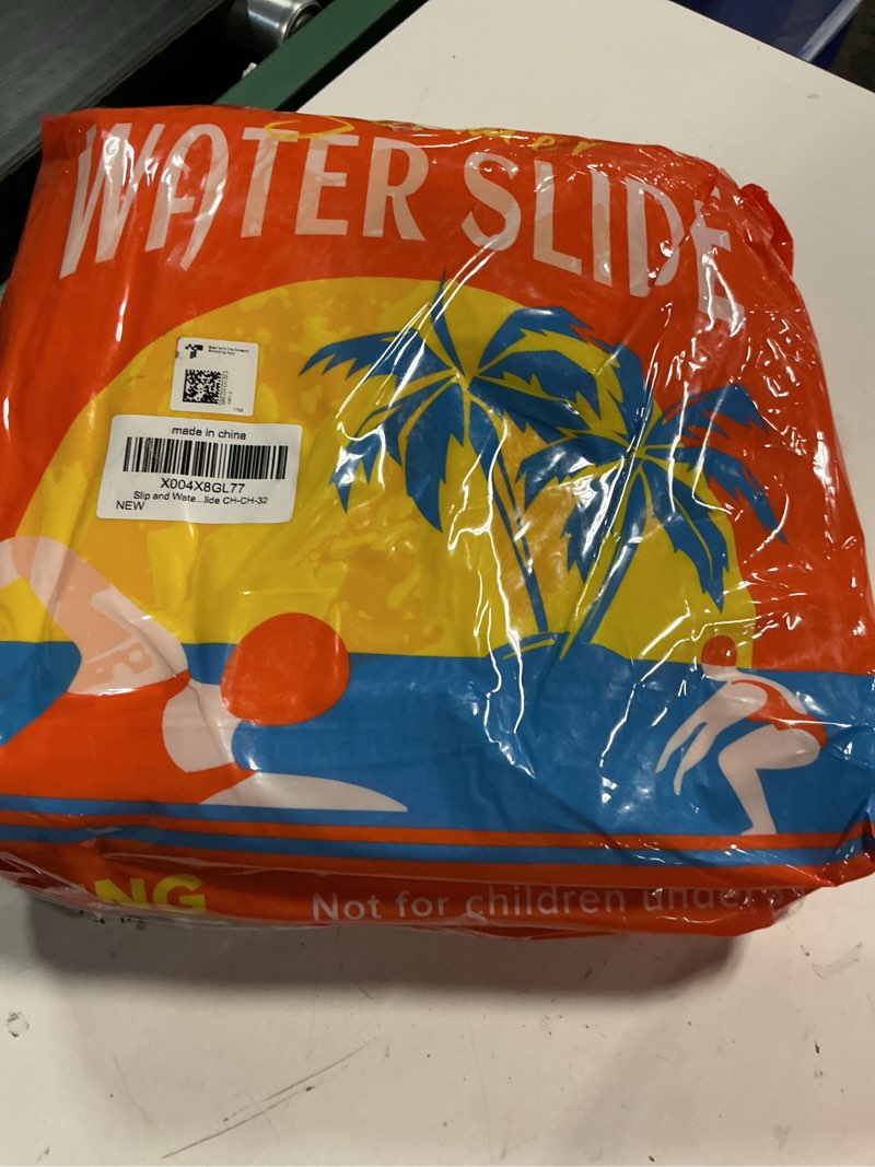 Condition photo showing New/Like New for slip and water slide for kids and adults extra long water slides for backyard build in sprinkler with two bodyboards heavy duty summer outdoor backyard water toys | large safy guard, heavy-duty pvc, 2 way sprinkler, 6 pegs,for kids and adults backyard 8-12 summer water toys fun