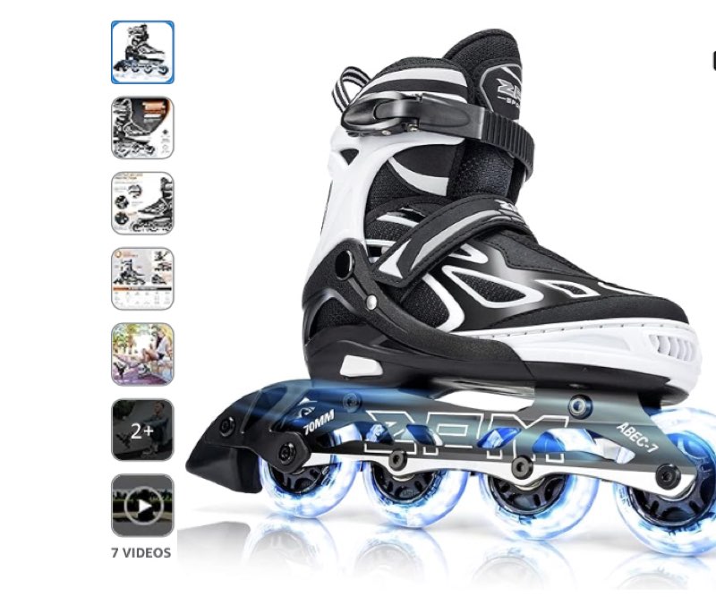 2PM SPORTS Vinal Girls Adjustable Flashing Inline Skates, All Wheels Light Up, Fun Illuminating Skates for Kids Men Adult Women and Boys Red Large - Youth (4-7 US)