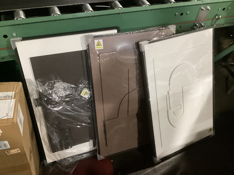 Condition photo showing New/Like New for Framed Abstract 3D Textured Wall Art for Living Room, 3 Piece Modern Neutral Artwork for Walls, Brown White Geometric Sandstone Textured Painting for Bedroom, Home Office Decor-Total Size 30x60 Inch 20" W x 30" H x 3Pcs Brown