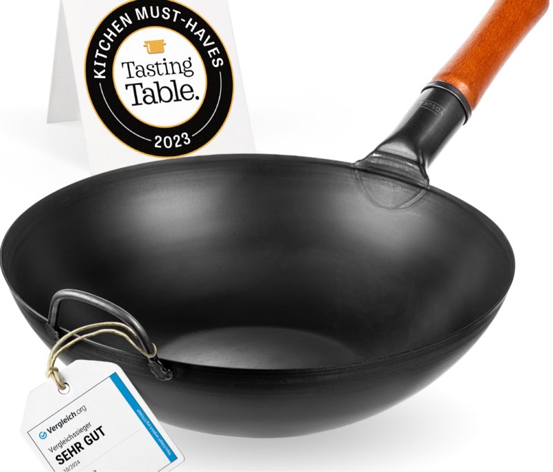 YOSUKATA 13.5" Carbon Steel Wok Pan – Pre-Seasoned Flat Bottom Pow Wok for Stir Fry, BBQ, Grill & Camping – Traditional Japanese Chinese Cookware – Compatible with Induction, Electric, Gas, Open Fire