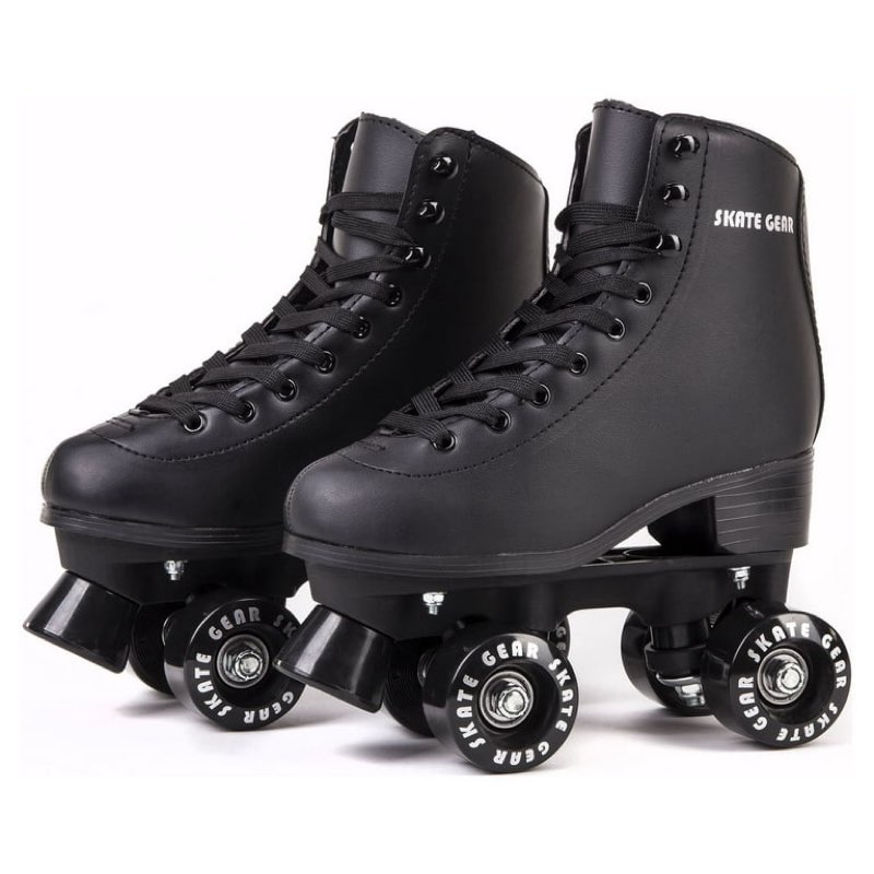 Skate Gear Extra Support Quad Roller Skates, Holiday Gift for Adults (Black, Women's 10, Men's 9)  