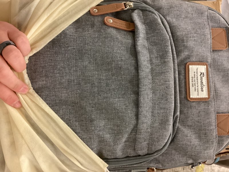 Condition photo showing New/Like New for ruvalino diaper bag backpack-multifunction travel baby diaper bag with changing pad, insulated bottle holders & pacifier case, large capacity, waterproof, gray austere gray polyester