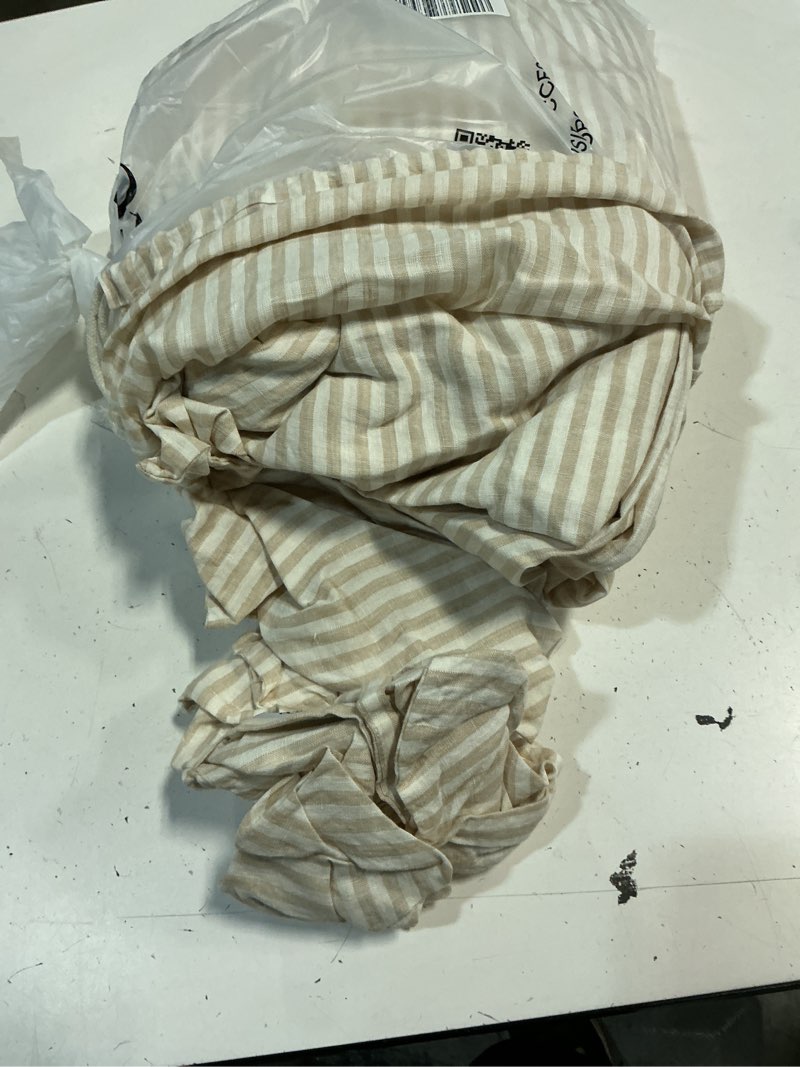 Condition photo showing As Is for quince european linen stripe duvet cover set, full/queen, natural/white stripe