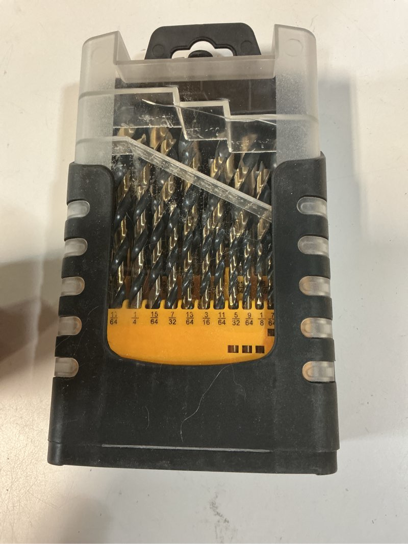 Condition photo showing Good Condition for 29pcs brad point drill bit set, titanium coated hss wood drill bits for hardwood & softwood, full ground with self-centering tip (1/16-1/2 inch, 1/64 inch increment) & storage case