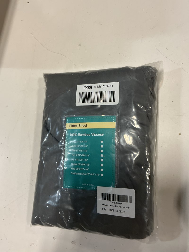 Condition photo showing New/Like New for Bamboo Viscose Fitted Sheet Full Size Only, 400 Thread Count, 8-16" Deep Pocket, Cooling Breathable Silky Smooth Soft Bottom Sheet for Hot Sleeper (Dark Grey, Full) Dark Grey Full
