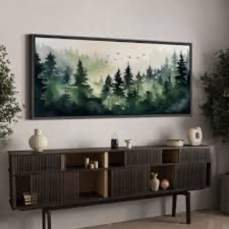 Woodland Forest Landscape Mystical Forest Path Watercolor Landscape Retro Framed On Canvas Print 60x30