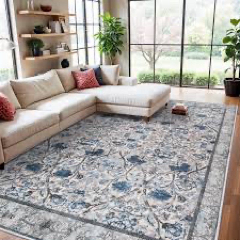 BYYVOO 8x10 Area Rug Floral - Washable Rugs for Living Room Vintage Area Rugs Large Low Pile Carpets