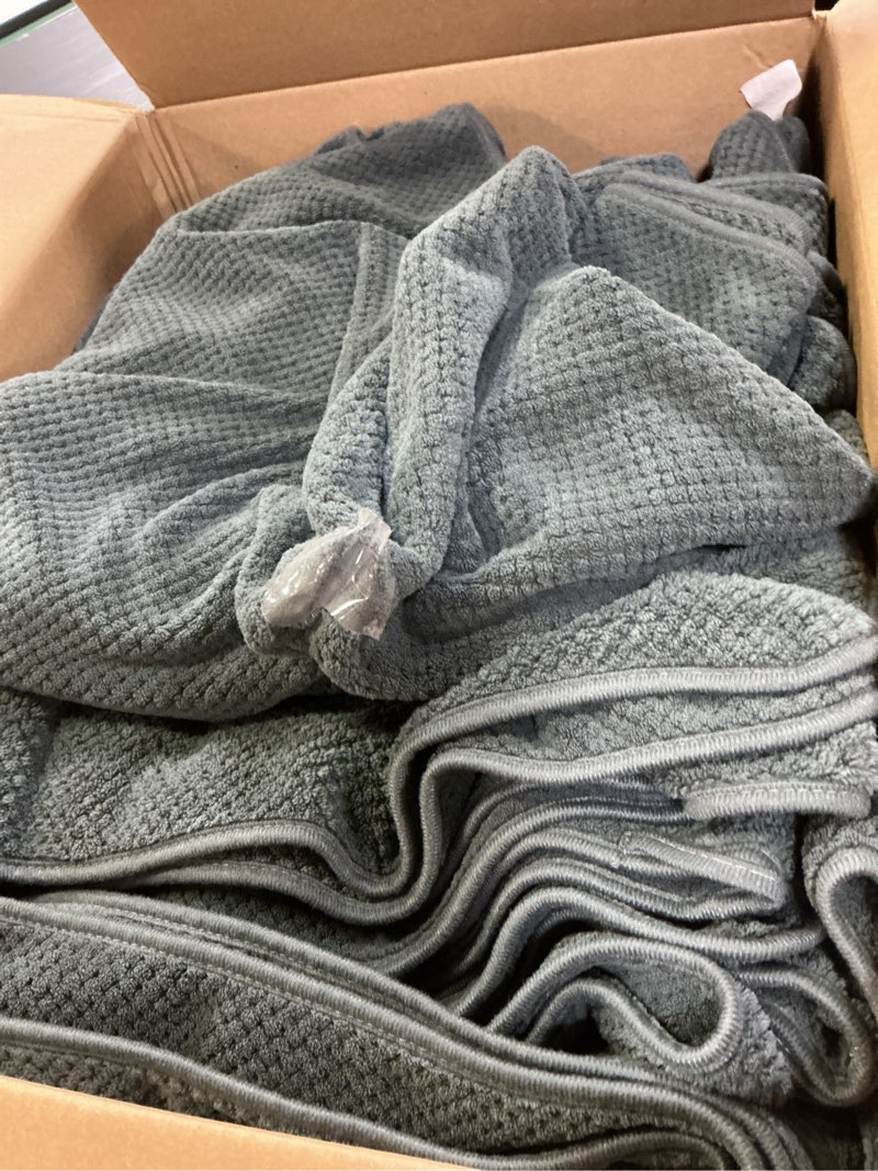 Condition photo showing As Is for redkiss 4 pack premium bath towels, plush coral fleece towels for bathroom, extra large bath towels set of 4 (35 x 70 in), super soft highly absorbent shower towels for spa, gym, travel, dark gray carbon grey 04 4 pack bath towel