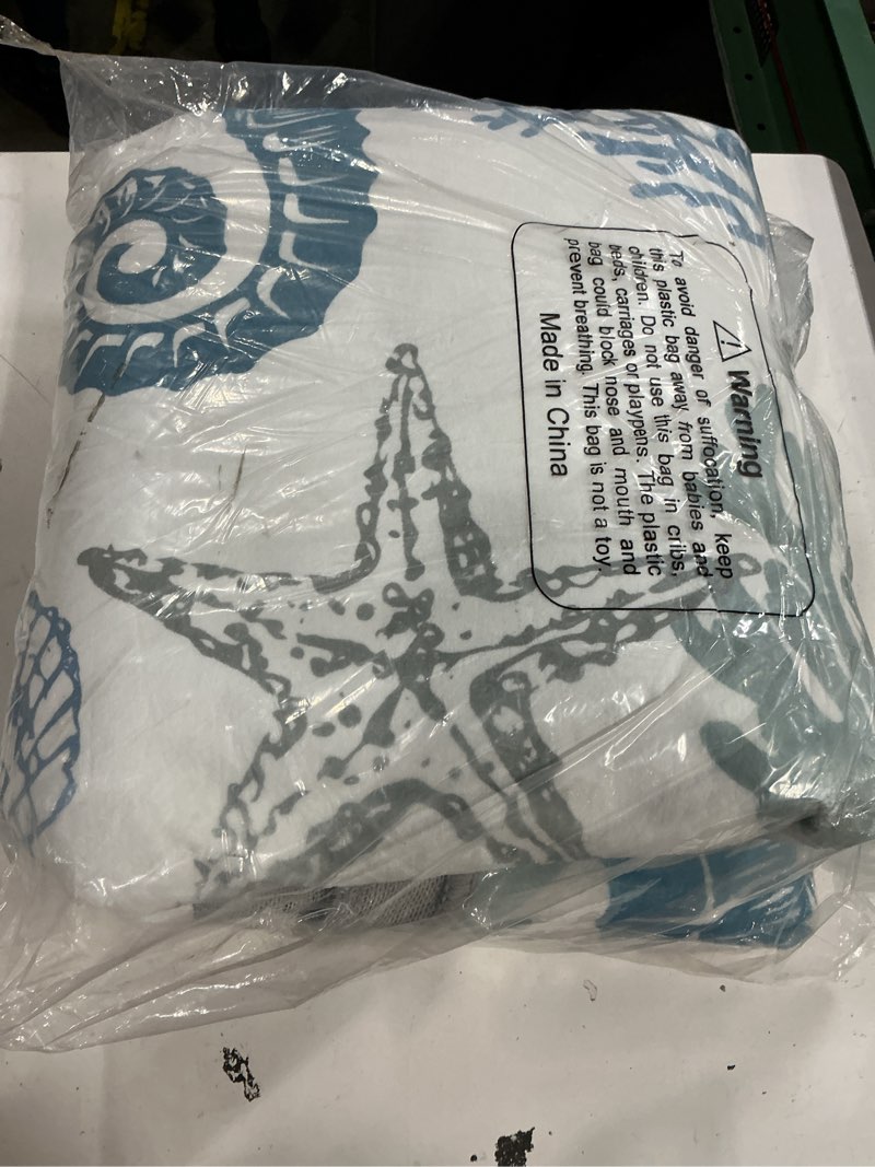 Condition photo showing Good Condition for coastal nautical rug for bedroom & living room, soft low velvet carpet, washable beach area rug - modern light blue seahorse, 8x10 seahorse 8x10 feet