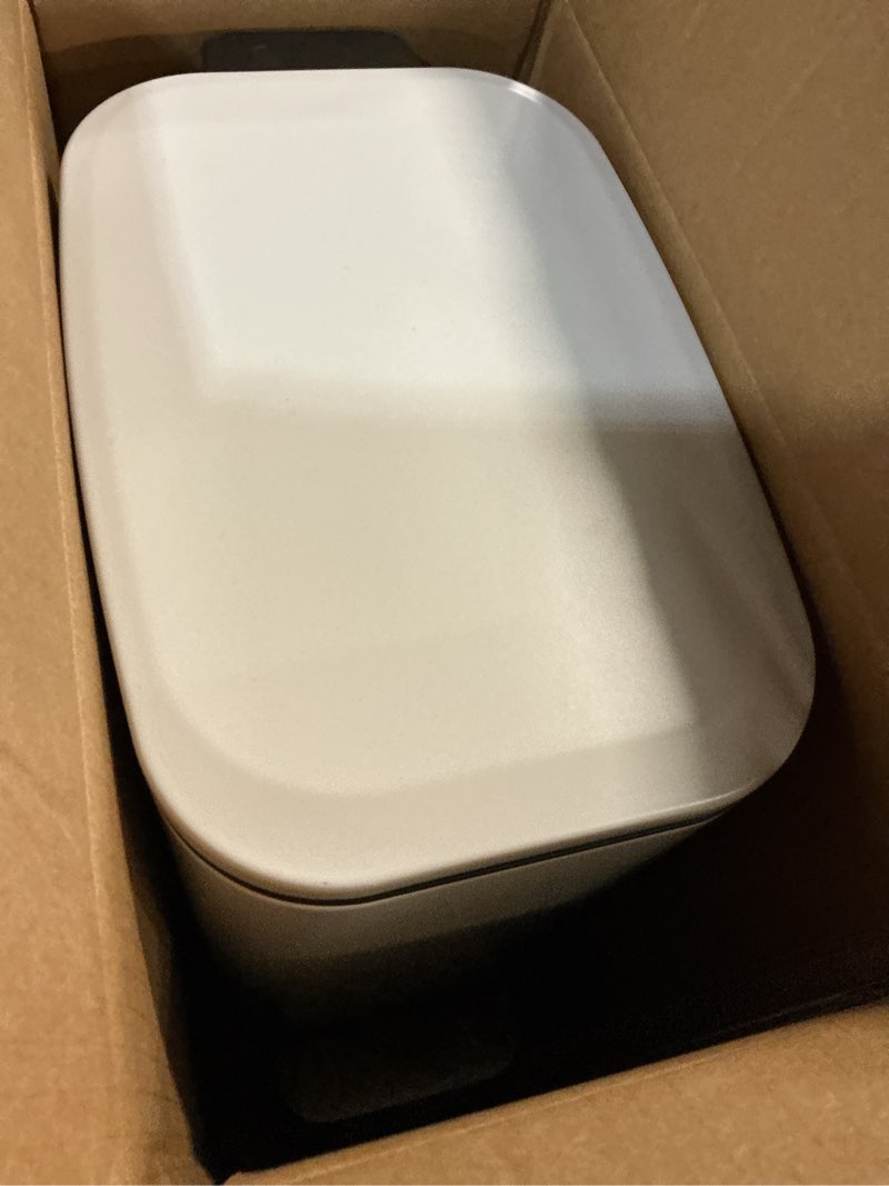 Condition photo showing Good Condition for ksskss small bathroom trash can with lid soft close, step pedal, 6l / 1.6 gal stainless steel garbage bin with removable inner bucket, slim wastebasket for narrow spaces (white) white--h