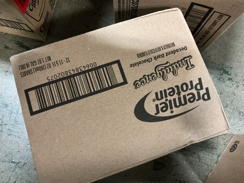 Condition photo showing New/Like New for (best by 09/apr/2027)premier protein shake indulgence, decadent dark chocolate, 30g protein, 170 calories, 3g sugar, 11.5 fl oz, 12 pack (packaging may vary) decadent dark chocolate 11.5 fl oz (pack of 12)