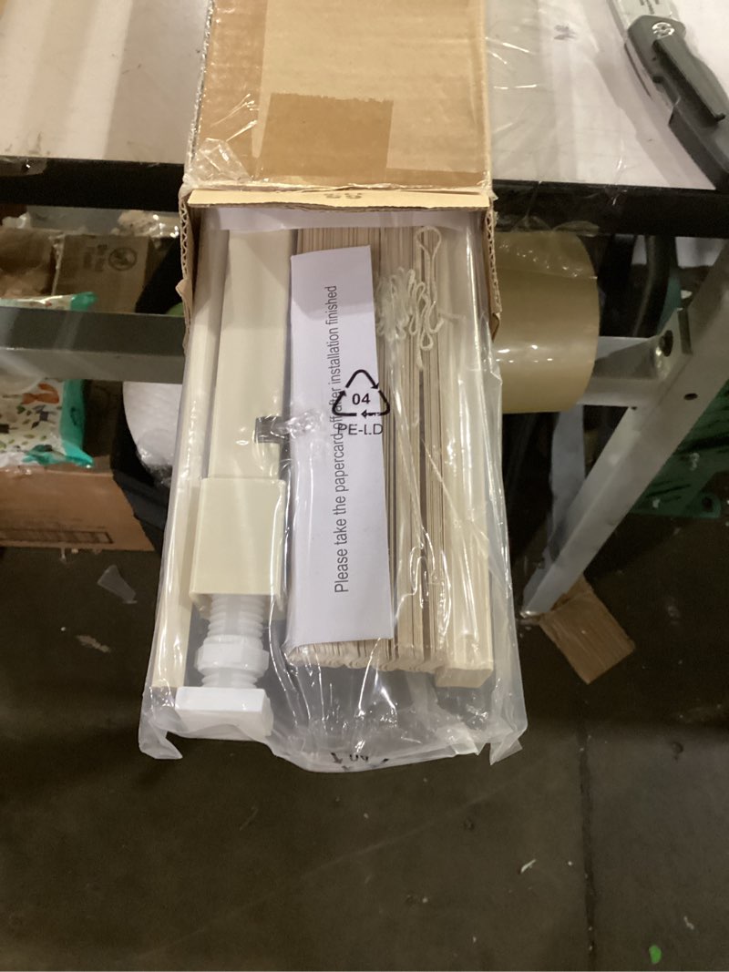 Condition photo showing New/Like New for lazblinds no drill blinds for indoor windows, cordless 1" vinyl mini blinds, privacy s-curve blinds for windows, room darkening horizontal window blinds and shades for home, 26" w x 64" h, beige beige 26" w × 64" h