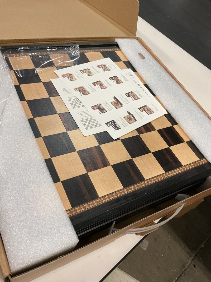 Condition photo showing Good Condition for peradix magnetic chess and checkers set with 2 built-in storage drawers,15" classic 2 in 1 wooden board games, magnetic chess pieces, 2 extra queens, luxury chess set for adults and kids gift package ebony color 15"