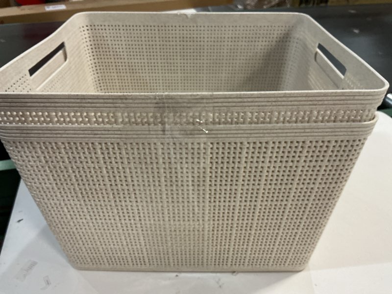 Condition photo showing As Is for BINO Woven Plastic Basket | Large (Natural), 2-Pack | THE JUTE COLLECTION | Home Organization, Space-Saving Storage, Stylish Design | Plastic Storage Basket Natural 3PK- L