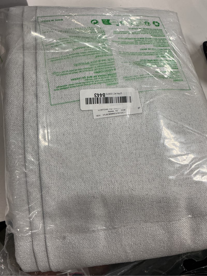 Condition photo showing Good Condition for NICETOWN Full Blackout Linen Curtains 102" Length with Thermal Insulated Liners for Living Room, Farmhouse Style Keep Cool & Warm Large Window Drapes for Hall (Greyish White, 2 Panels, 52" Wide) Greyish White 52"W x 102"L (Pack of 2)