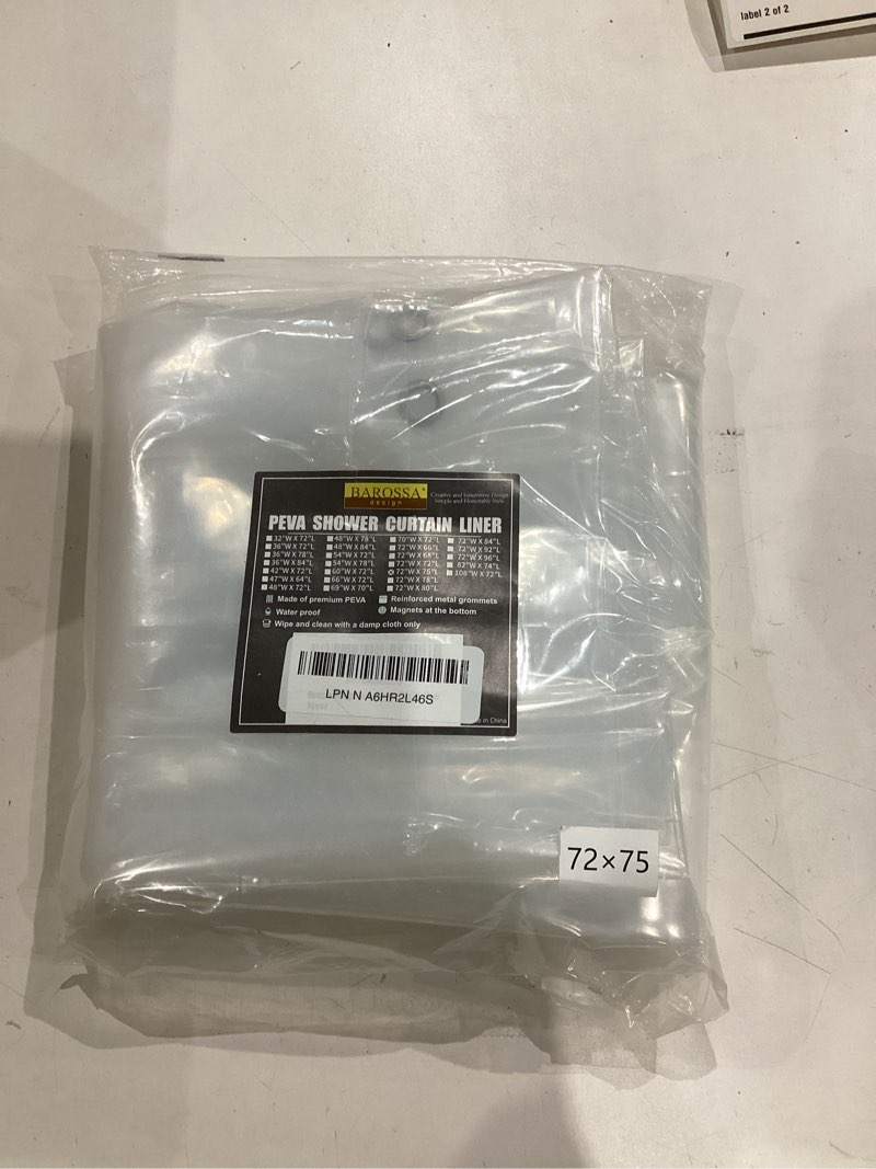 Condition photo showing Good Condition for Barossa Design Longer Shower Curtain/Liner with 75 inches Height - 6 Magnets on Bottom, Heavy Duty Waterproof PEVA, PVC Free, Metal Grommets, 72x75, Clear 72"W x 75"L (Pack of 1) 1a. Clear