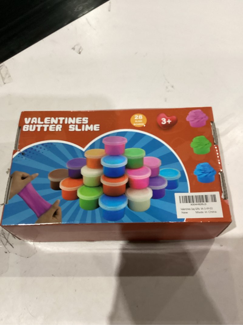 Condition photo showing New/Like New for Valentines Day Gifts for Kids, 28 Pack Valentines Butter Slime Toys Valentines Cards Stress Relief Fidget Slime Toy Valentines Exchange Gifts for Kids School Classroom Valentines Party Favors
