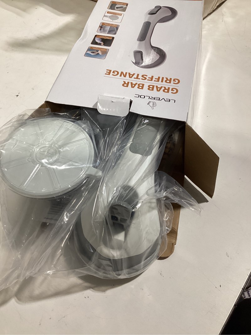 Condition photo showing Good Condition for leverloc grab bars for bathtubs and showers 2 pack suction grab bar, heavy duty 12 inch shower handle removable bath handrails for seniors and elderly, bathroom safety grip no drilling waterproof grey 12.2" 2 set gray