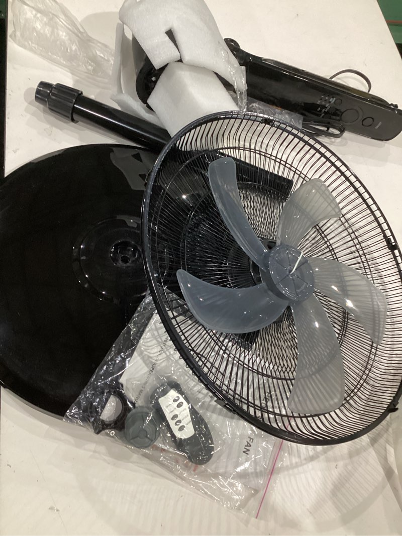 Condition photo showing Good Condition for amazon basics 16" pedestal fan with remote, floor fan, standing fan for bedroom, living room, office, with 3 speeds, 3 modes, timer, dual-layered blades, adjustable height, tilt head, 60w, black 3-speed, ac motor