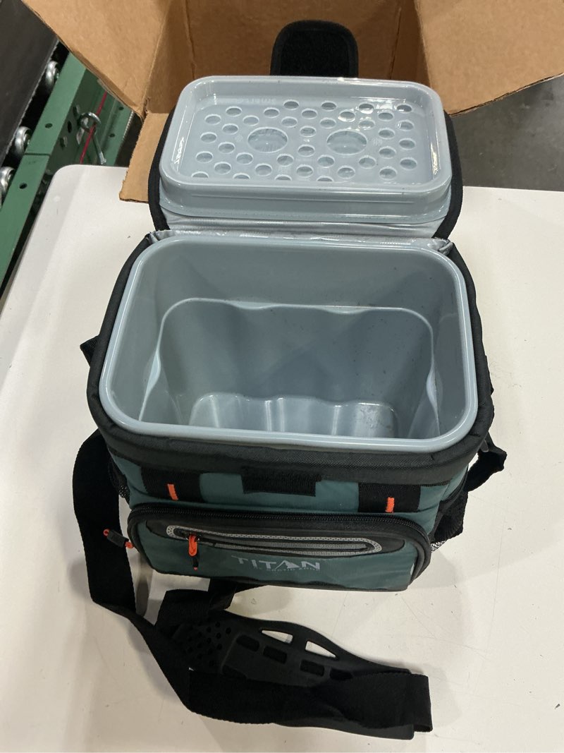 Condition photo showing As Is for titan by arctic zone deep freeze cooler - zipperless hardbody cooler - deep freeze insulation, hardbody liner, and smartshelf jungle hunt 9 can