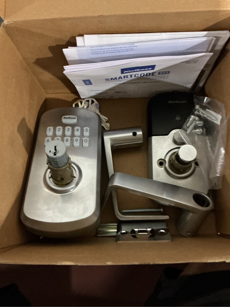 Condition photo showing As Is for kwikset smartcode 955 light commercial keyless entry satin chrome keypad electronic handle lock ft. smartkey security
