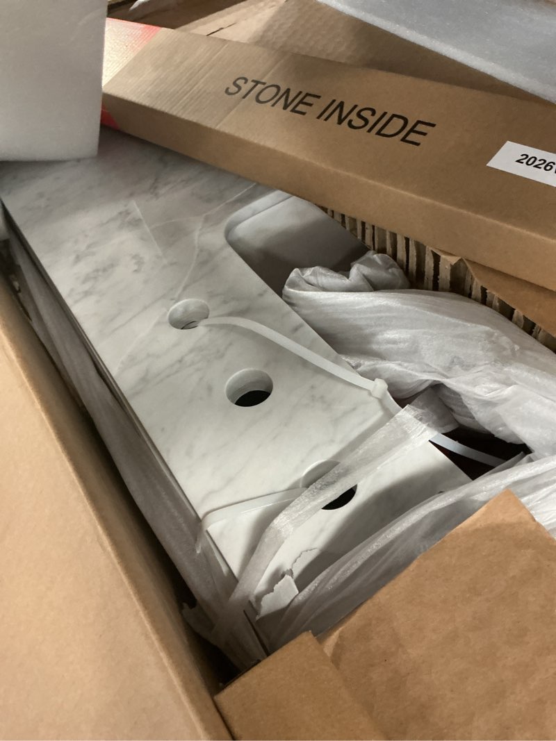 Condition photo showing As Is for allen + roth Roveland 36-in Smokewood Undermount Single Sink Bathroom Vanity