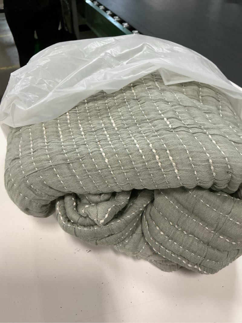 Condition photo showing Good Condition for organic cotton channel stitch coverlet color green(size queen)
