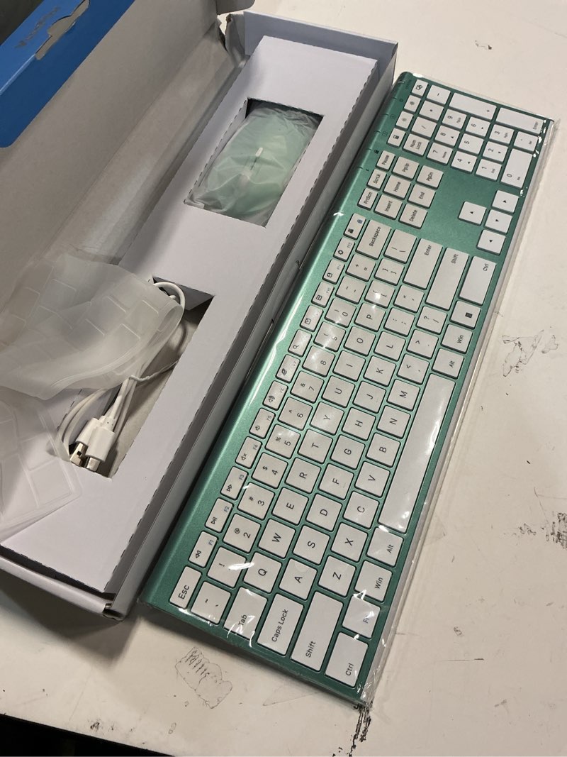 Condition photo showing New/Like New for Wireless Keyboard and Mouse, Vssoplor 2.4GHz Rechargeable Compact Quiet Full-Size Keyboard and Mouse Combo with Nano USB Receiver for Windows, Laptop, PC, Notebook-Blackish Green