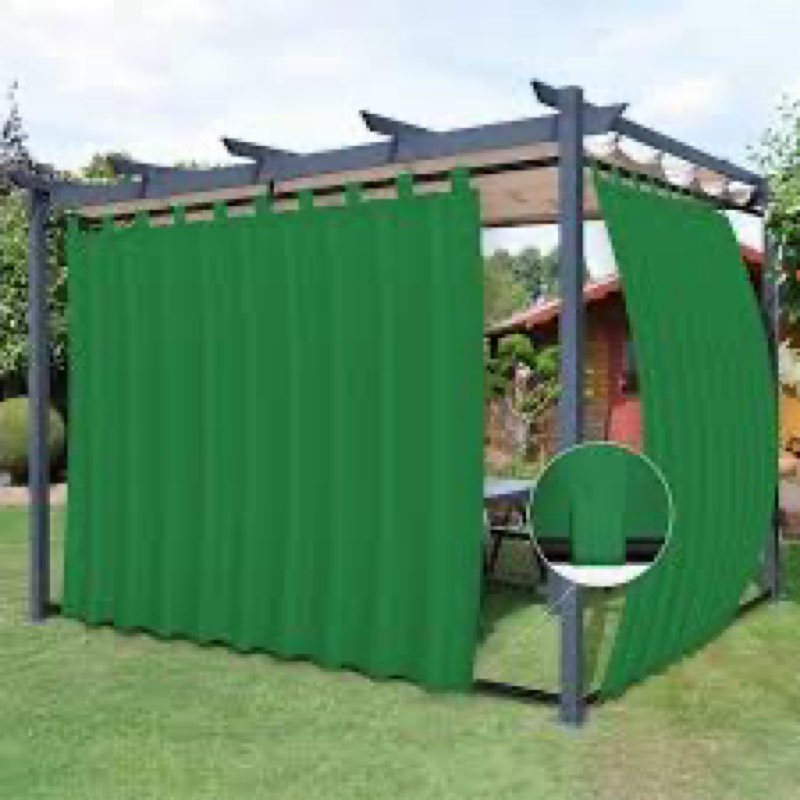 Easy-Going Outdoor Patio Curtains Detachable Tab Top Windproof Weatherproof Curtain for Cabana, Porch, green