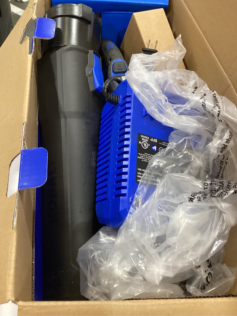 Condition photo showing As Is for kobalt 40-volt 600-cfm 130-mph battery handheld leaf blower 4 ah battery included charger included