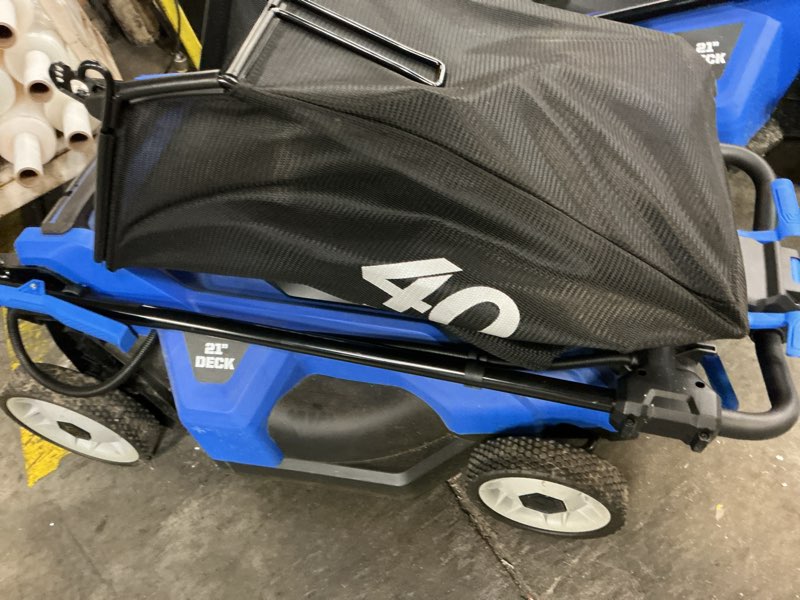 Condition photo showing As Is for kobalt 40-volt 21-in push lawn mower (battery and charger not included)