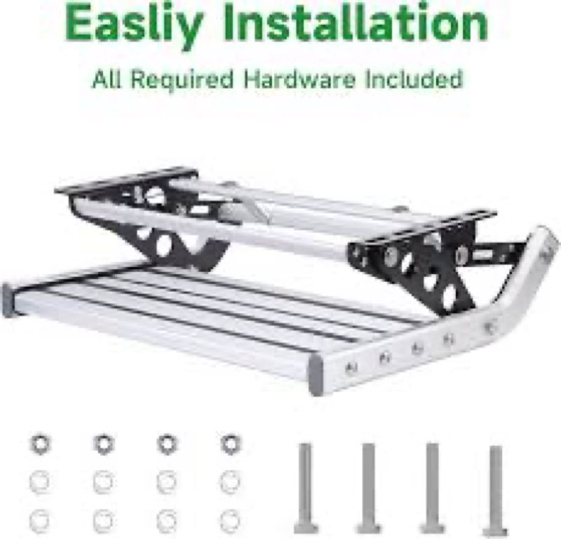 Just-V RV Camper Steps Single Drop Down Steps One-Hand Expand or Collapse Manual RV Stairs Folding S