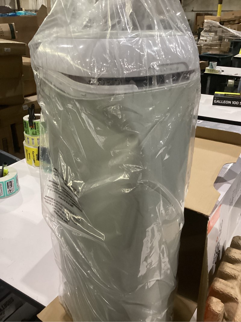 Condition photo showing As Is for diaper genie platinum pail (grey) is made in durable stainless steel and includes 1 easy roll refill with 18 bags that can last up to 5 months.