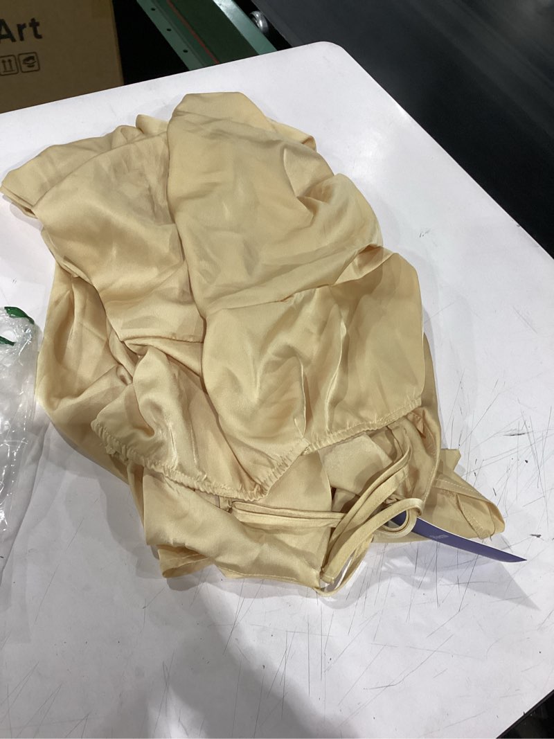 Condition photo showing Good Condition for floerns women's spaghetti strap cowl neck long slip satin silk midi dress medium light gold