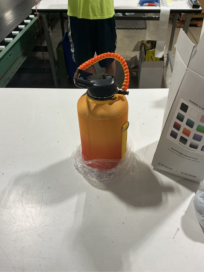 Condition photo showing Good Condition for dysanky 64 oz insulated water bottle | upgraded thickened stainless steel water jug for hiking with straw, carrier bag, handle strap | bpa-free 64 oz gradient orange 64 ounces