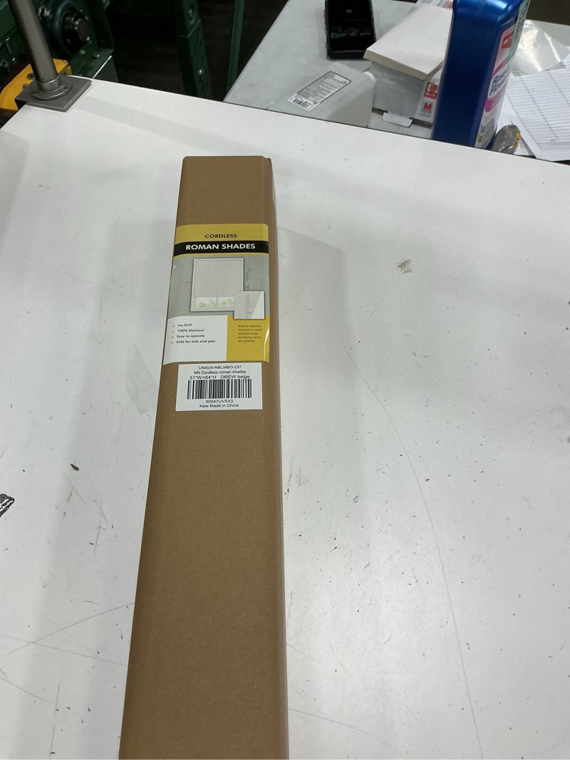 Condition photo showing New/Like New for no tools no drill cordless roman shades for indoor windows 100% blackout, for window size 31" w × 64" h beige beige 31" w × 64" h