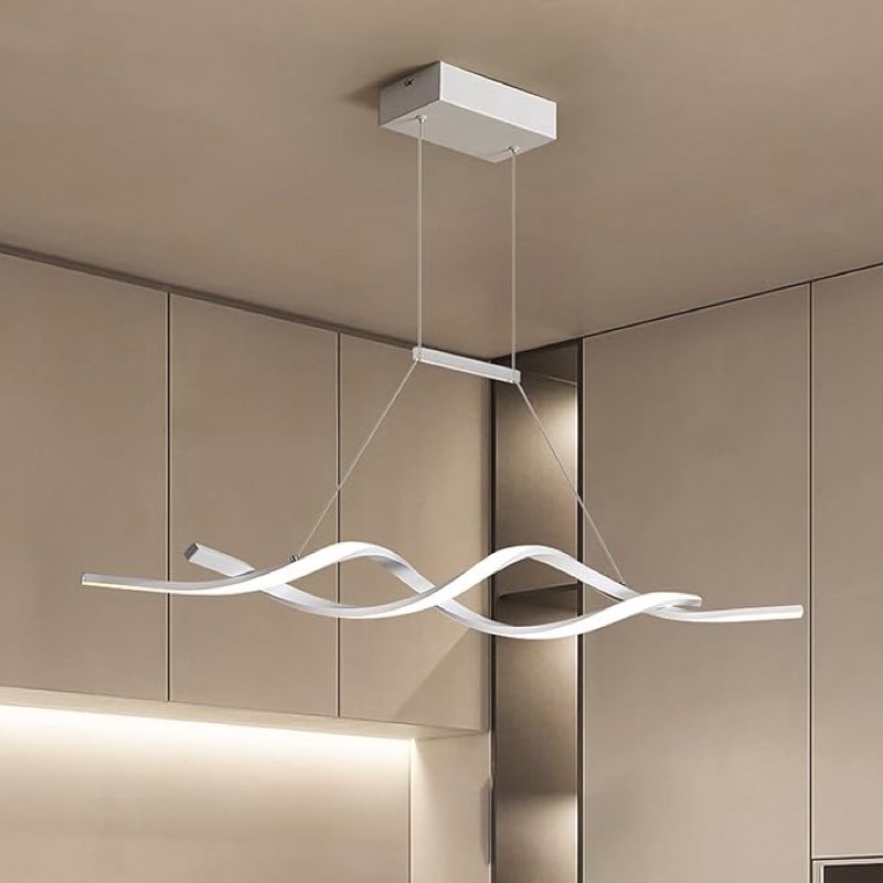Modern Chandelier Light Fixtures, Dimmable LED Pendant Light with Remote Control, Acrylic Wave Chandeliers for Dining Rooms Bedroom Kitchen Restaurant, 3000K-6000K, 28W (White/Dimmable)