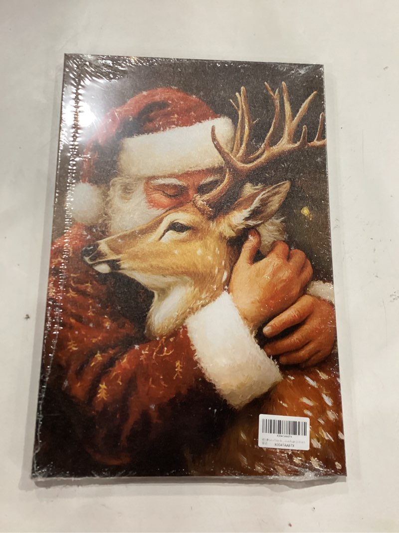 Condition photo showing New/Like New for NTEUMM Santa Claus Hug Reindeer Canvas Poster Santa Canvas Wall Art Santa Claus Pictures of Christmas Santa Christmas Gift Wall Hanging Decor Wooden Frame 12x18 inch Color3-Framed 18"L x 12"W