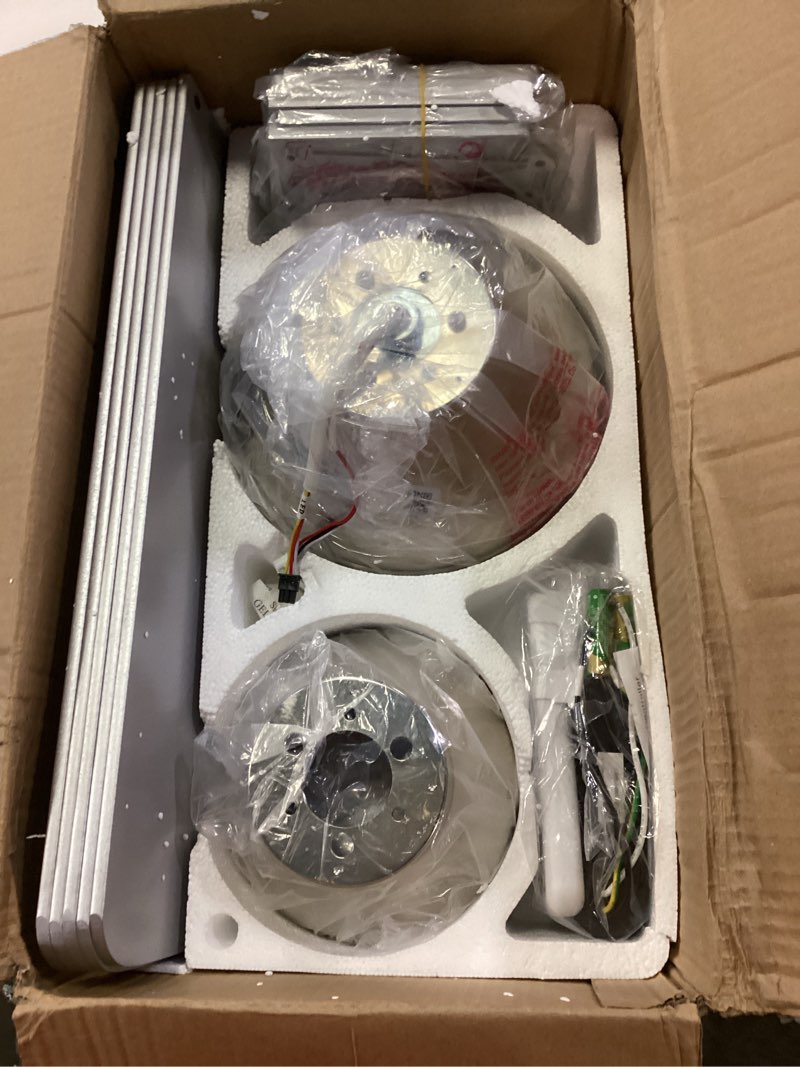Condition photo showing As Is for addlon ceiling fans with lights, 52 inch low profile ceiling fan with light and remote control, flush mount, reversible, 3cct, dimmable, noiseless, nickel ceiling fan for bedroom, indoor/outdoor use 52 inch nickel
