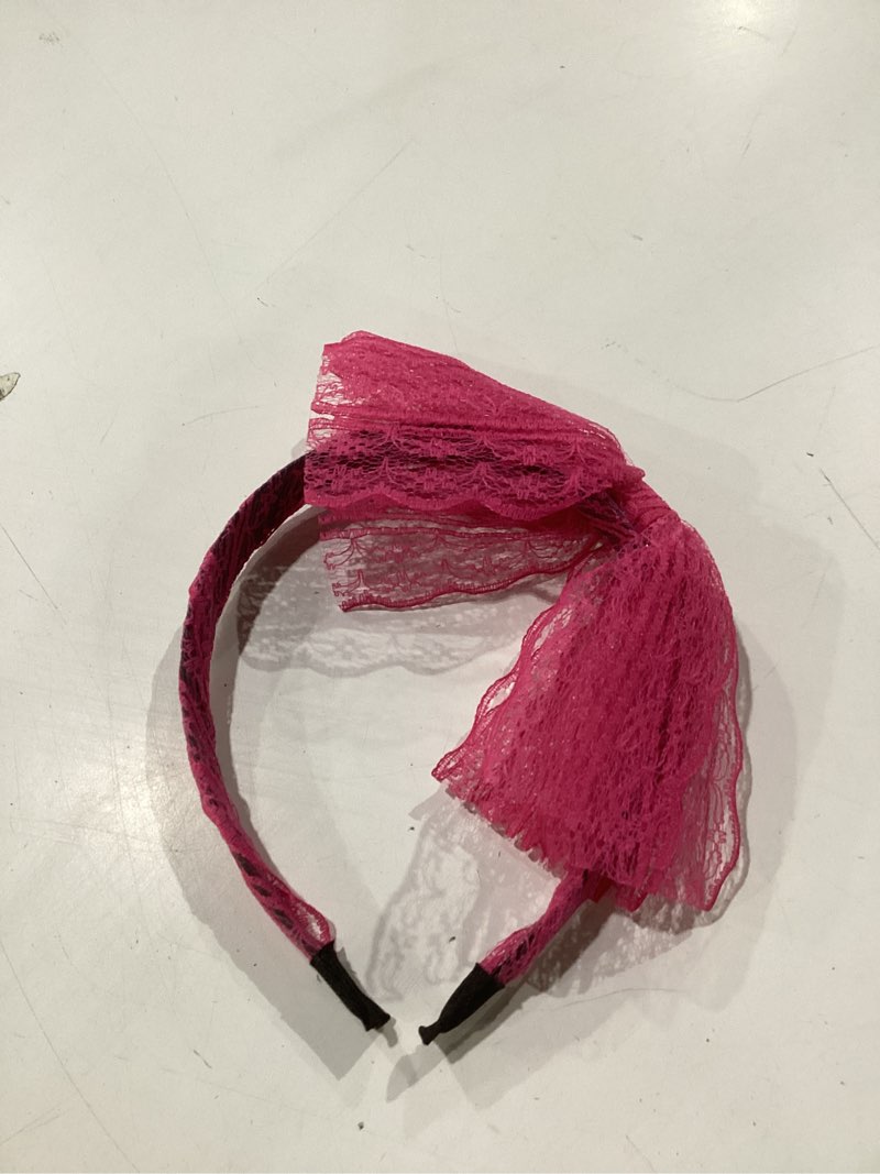 Piriuuo Neon Headband with Bow, Pink Lace Headband Elastic 80s Headband with Lace Retro Pink Bow Hea