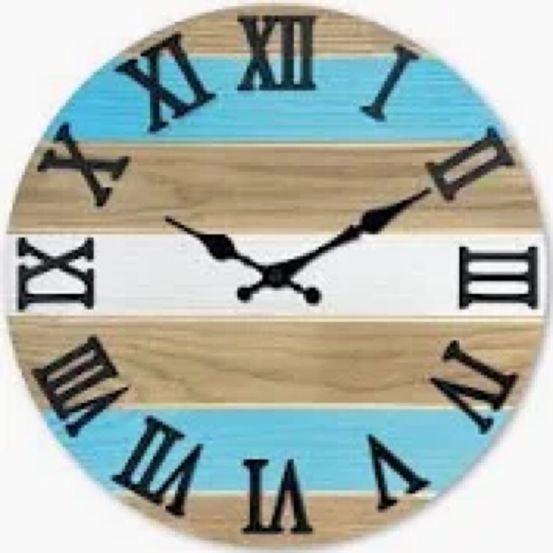Constantplanet Large Wall Clock Living Room 20 Inch Round Solid Wood Battery Powered Clock Blue Quie