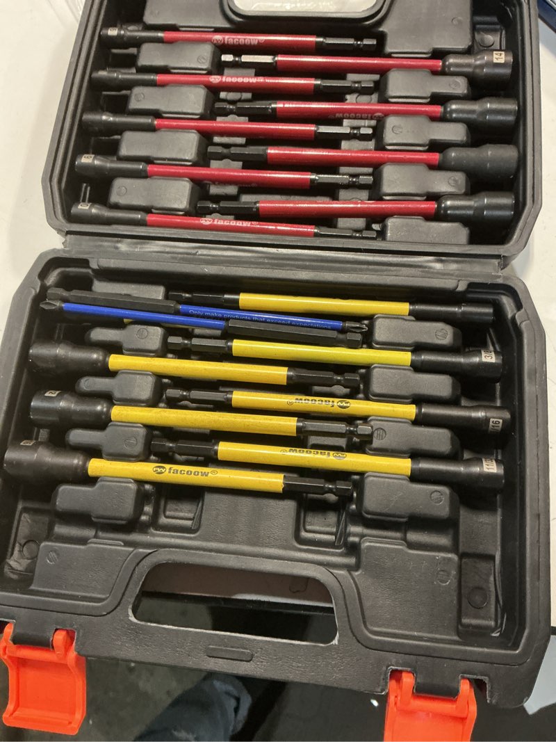 Condition photo showing Good Condition for facoow magnetic nut driver set for impact drill, 19 pcs with metric & sae including ph1 & ph2, 6 inch extra long nut driver set with storage case, durable for professional and diy projects 6 inch long nut driver set(19pcs)