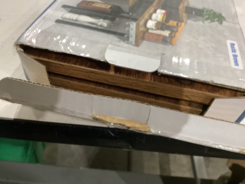 Condition photo showing item condition for JayRex Countertop Organizer Organization, 3 Tier Moveable Corner Shelf Organizer for Kitchen, Bathroom, Spice Rack, Coffee Area, Over Sink, Dresser Table (Rustic Brown)