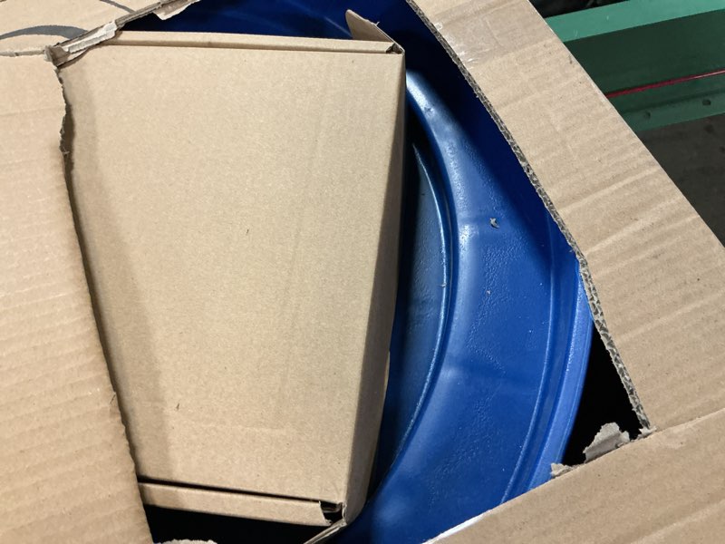 Condition photo showing As Is for ELAFROS 30 Gallon and 55 Gallon Heavy Duty Plastic Drum Dolly – Durable Plastic Drum Cart 900 lb. Capacity- Barrel Dolly with 5 Swivel Casters Wheel,Blue 1 Pack Blue